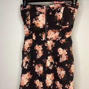Streetwear Society | Black and Light Pink Floral Strapless Summer Dress
